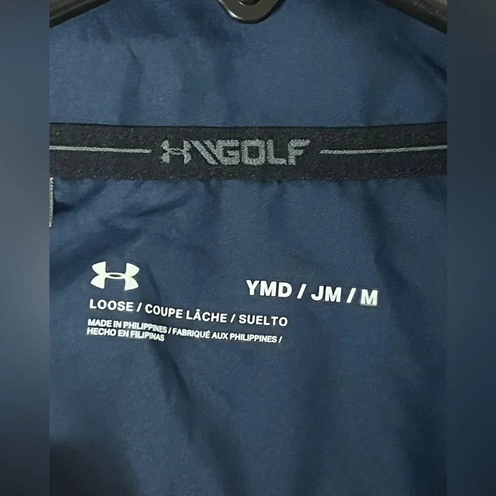 Under Armour Boys Navy Blue Golf Pullover Windstrike Zip Storm Sz M